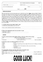 Quiz 1 (version A): Reading Comprehension & Language