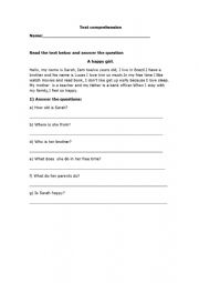 English Worksheet: Text comprehension