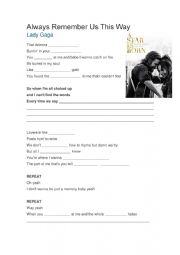 English Worksheet: Always Remember Us this Way - Lady Gaga 