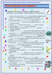 English Worksheet: Present simple or present continuous with KEY