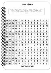 ING VERBS WORDSEARCH