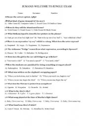 English Worksheet: Jumanji- Welcome to Jungle exam