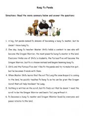 English Worksheet: Kung Fu Panda Summary comprehension & vocab.