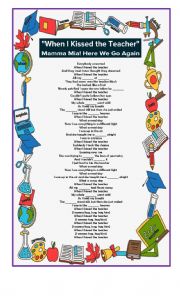 English Worksheet: Song: When I Kissed The Teacher (Mamma Mia! Here We Go Again)