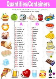 English Worksheet: Quantities and Containers