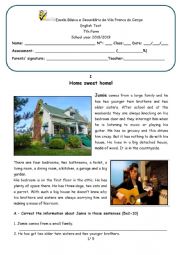 English Worksheet: Home sweet home - 7th form test