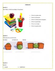 English Worksheet: HOMEWORK_prepositions_school objects