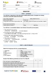 Healthy eating test - 8th grade version A