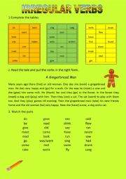 English Worksheet: Irregular verbs + Reading for kids