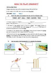 English Worksheet: How to play cricket