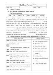 English Worksheet: end of term test n:2  7formers