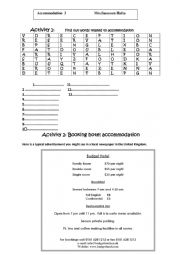 English Worksheet: accommodation