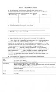 English Worksheet: Prize Winners
