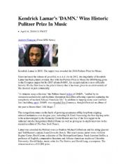 English Worksheet: Kendrick Lamar wins Pulitzer