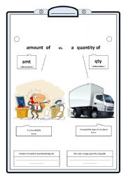 English Worksheet: amount vs. a quantity of