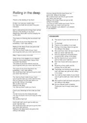 English Worksheet: SONG: ROLLING IN THE DEEP- ADELE