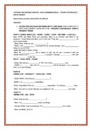English Worksheet: LISTENING AND WRITING EXERCISES- PRESENT CONTINUOUS/ SIMPLE PRESENT