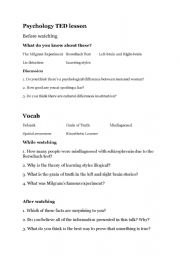 English Worksheet: TED worksheet - 10 myths of psychology debunked