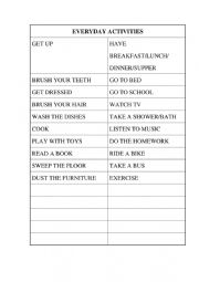 English Worksheet: Everyday activities and frequency adverbs list