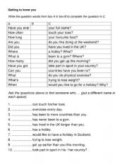 English Worksheet: Getting to know you.....lifestyle