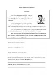 English Worksheet: Lionel Messi Reading Comprehension