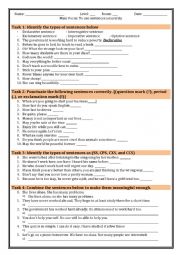 English Worksheet: Practice of types of sentences