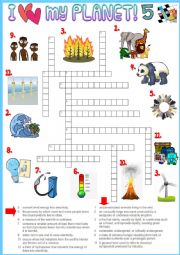 English Worksheet: I love my planet 5 Crossword - Environmental vocabulary + KEY
