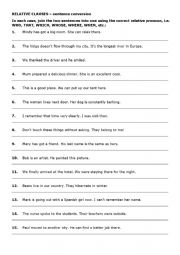 English Worksheet: Relative clauses - SENTENCE CONVERSION