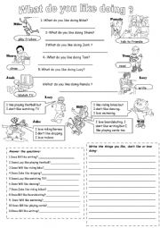 English Worksheet: What do you like doing?