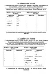 English Worksheet: COOKING RECIPES