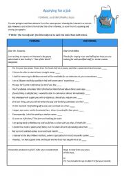 English Worksheet: Writing - Applying for a job - Formal and Informal style