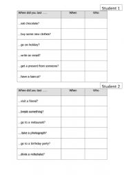 English Worksheet: PAST SIMPLE SPEAKING ACTIVITY