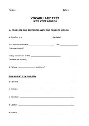 English Worksheet: Vocabulary Test