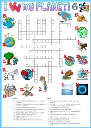 I love my planet 6 Crossword - Environmental vocabulary + KEY