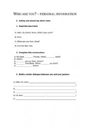 English Worksheet: Who are you?