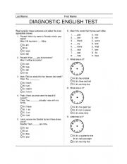 English Worksheet: Diagnostic Test