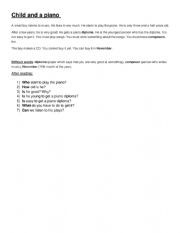 English Worksheet: Child and a piano