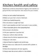 English Worksheet: Kitchen hygiene and safety rules.