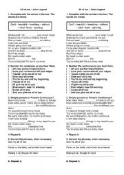 English Worksheet: Present Simple vs Present Continuous - All Of Me by John Legend