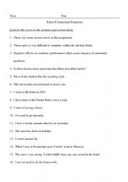 English Worksheet: Error Correction Worksheet