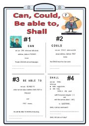 English Worksheet: Can, Could, Be Able to, Shall