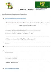 English Worksheet: WEBQUEST IRELAND