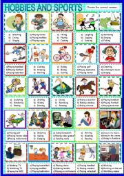 English Worksheet: Hobbies and sports :multiple choice