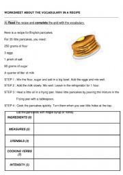 English Worksheet: PANCAKES RECIPE READING