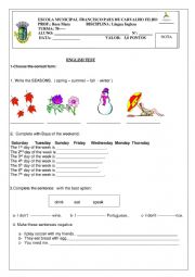 Test - Seasons, Days and Body parts