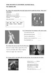 LISTENING WORKSHEET song Who wants to live forever, QUEEN