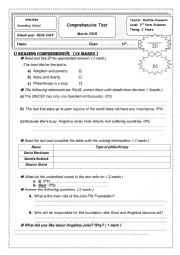 English Worksheet: end of term test  3rd form sc  March 2019
