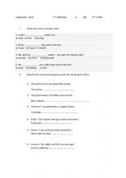 English Worksheet: language quiz 1st year bac
