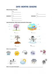 English Worksheet: Days Months Seasons