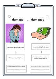 English Worksheet: damage vs. damages